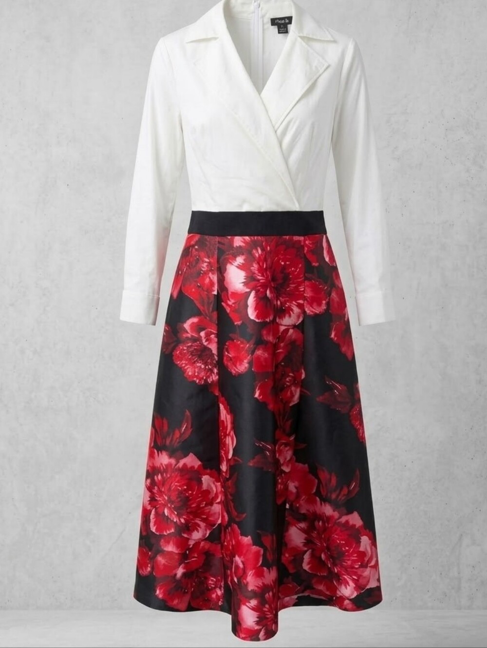 Alexa B Floral Wrap-Style Dress in Black & White Size 8